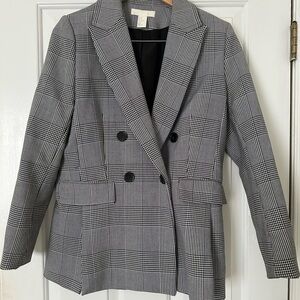 Double Breasted Gray Plaid Blazer
